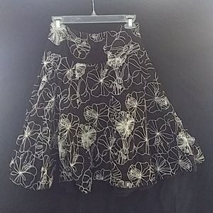Black and cream floral embroidered A line skirt